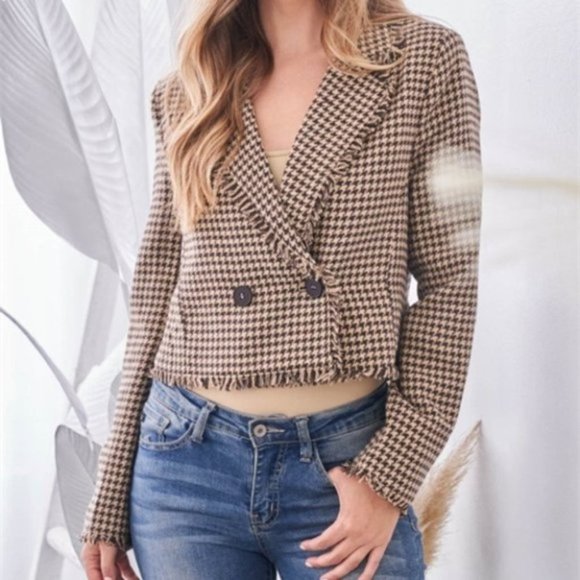 work chic houndstooth plaid print fringe detailed - Picture 6 of 7